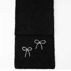 Zara NWT black alpaca wool blend scarf with bows 3739/243
